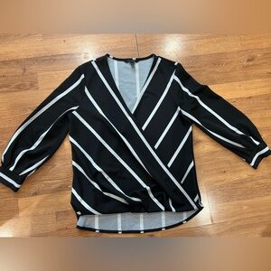 Banana Republic Black and White Striped V-Neck Top
